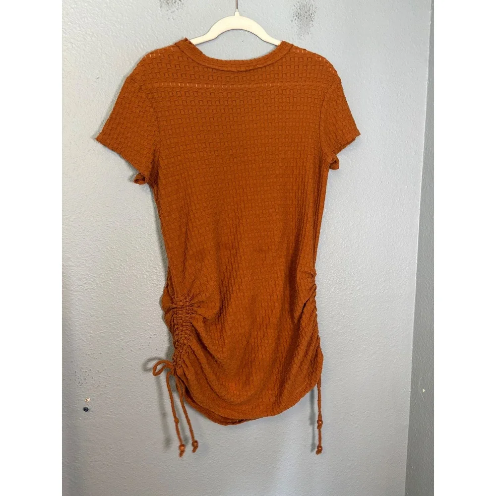 Free People Beach Tate Ruched Side Mini Dress Waffle Knit Pretty Penny Medium